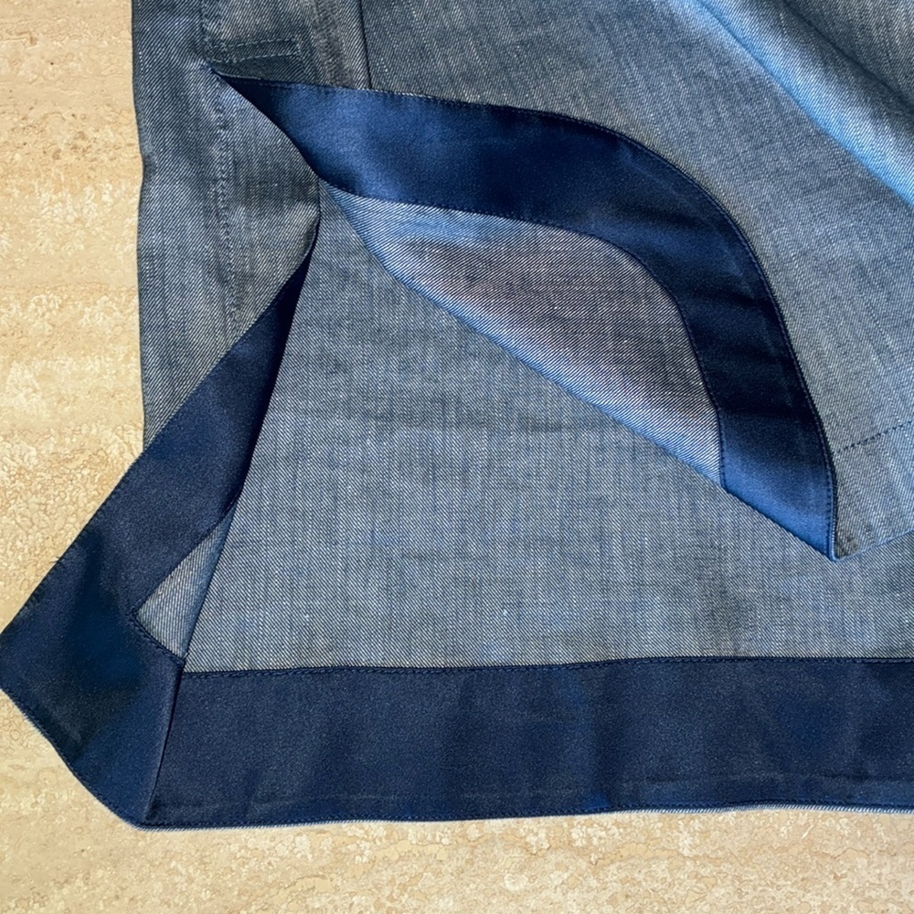 BEAUTIFUL Lustrous Blue Linen Dress, Sleeveless Pockets, Belt, Side Slits L EUC - Picture 12 of 16